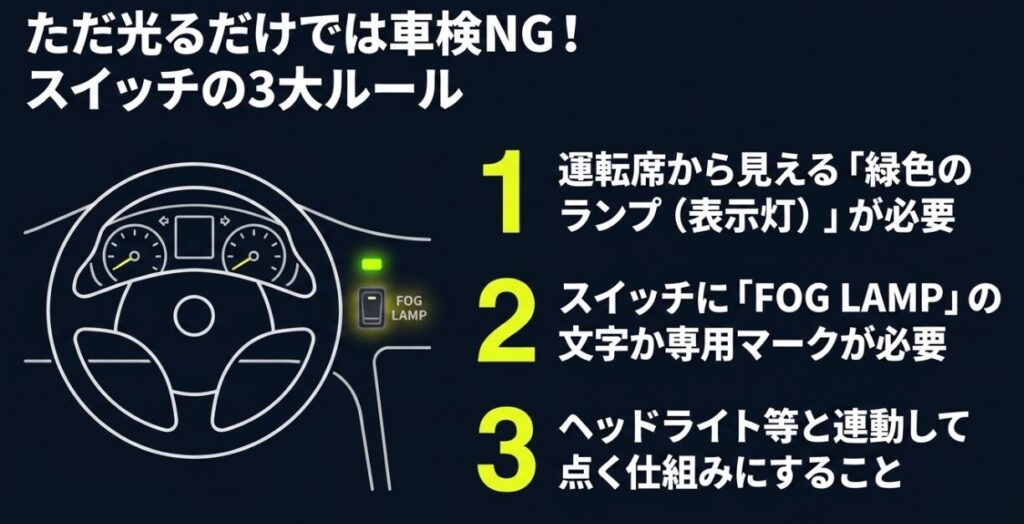 ジムニー：フォグランプのスイッチ配線と点灯表示灯の3大ルール（緑色インジケーター・専用マーク・スモール連動）