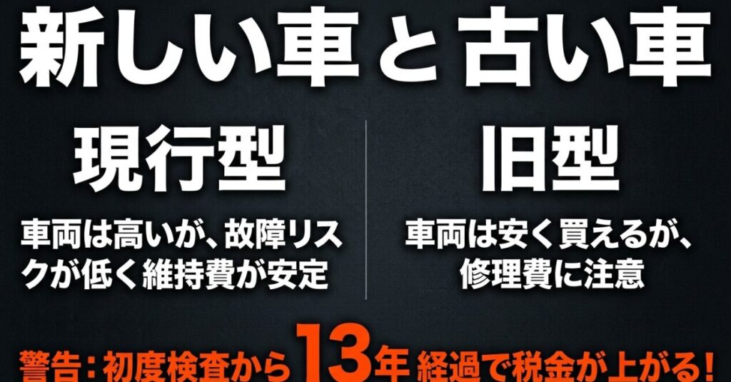 現行型JB64は故障リスクが低く維持費が安定しやすい一方、旧型JB23は修理費と13年経過後の税金に注意が必要
