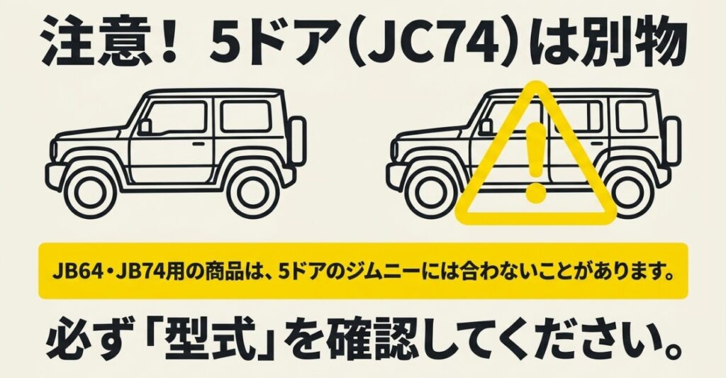 JB64・JB74用のゴミ箱やコンソールは5ドアのジムニーノマドJC74に適合しない場合がある注意図