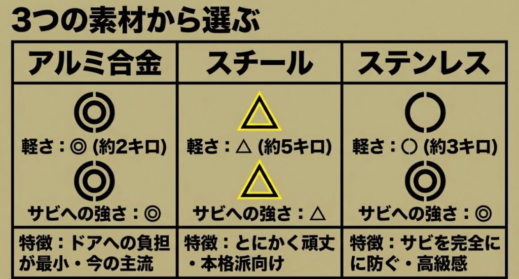 ジムニー用リアラダーの素材比較：アルミ合金、スチール、ステンレスの特徴とおすすめユーザー