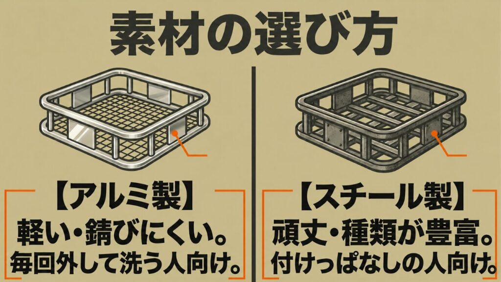 軽くて錆びにくいアルミ製と、頑丈で種類が豊富なスチール製ヒッチキャリアの比較