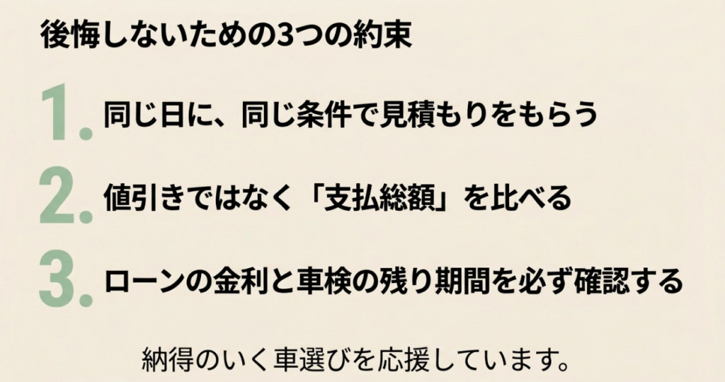 N-BOX購入時に同条件の見積もり、支払総額、ローン金利と車検の残り期間を確認する3つのポイント